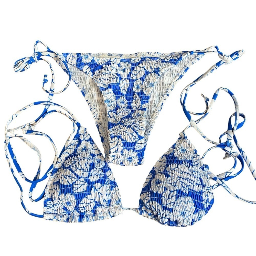 NEW Womens Small Floral Print Halter Tie Back Bikini Wireless Triangle Bra SWIM